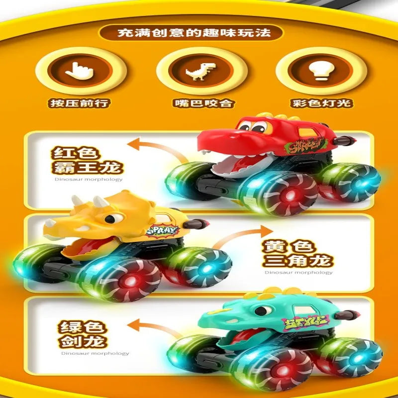 Children Press Inertial Lights Dinosaur Cars Toys Monster Cars Glow Inertial Sliding Holiday Gifts