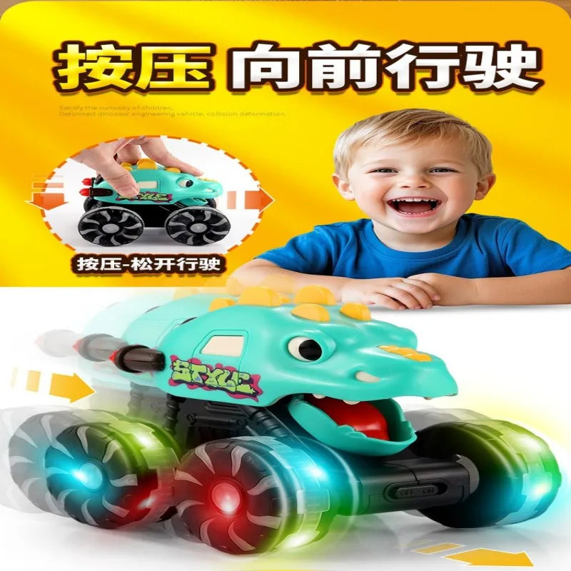 Children Press Inertial Lights Dinosaur Cars Toys Monster Cars Glow Inertial Sliding Holiday Gifts