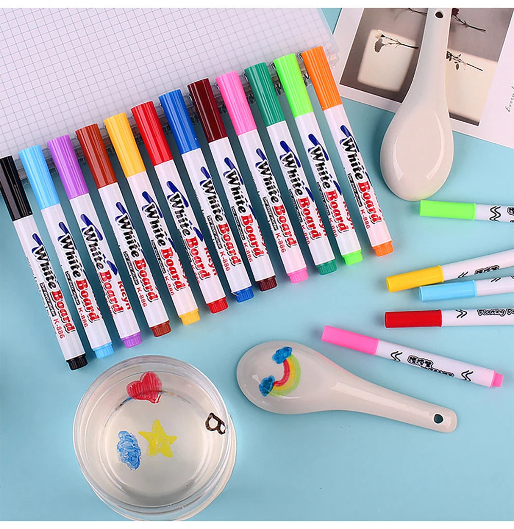 8/12Colors Magical Painting Floating Whiteboard Makers Pen Water Color Floating Pen Children's Early Education Toy Art Supplies