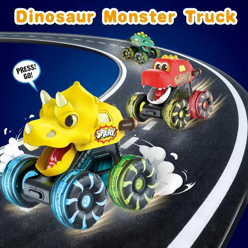 Children Press Inertial Lights Dinosaur Cars Toys Monster Cars Glow Inertial Sliding Holiday Gifts
