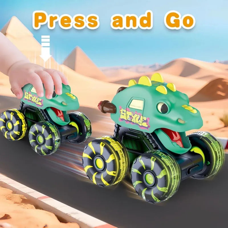 Children Press Inertial Lights Dinosaur Cars Toys Monster Cars Glow Inertial Sliding Holiday Gifts