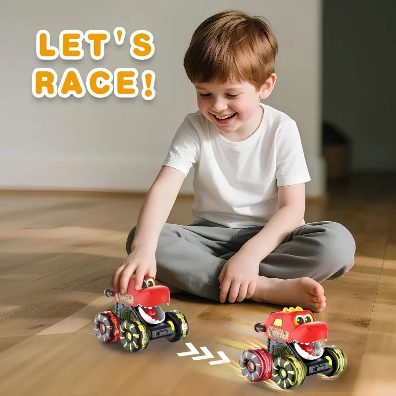 Children Press Inertial Lights Dinosaur Cars Toys Monster Cars Glow Inertial Sliding Holiday Gifts