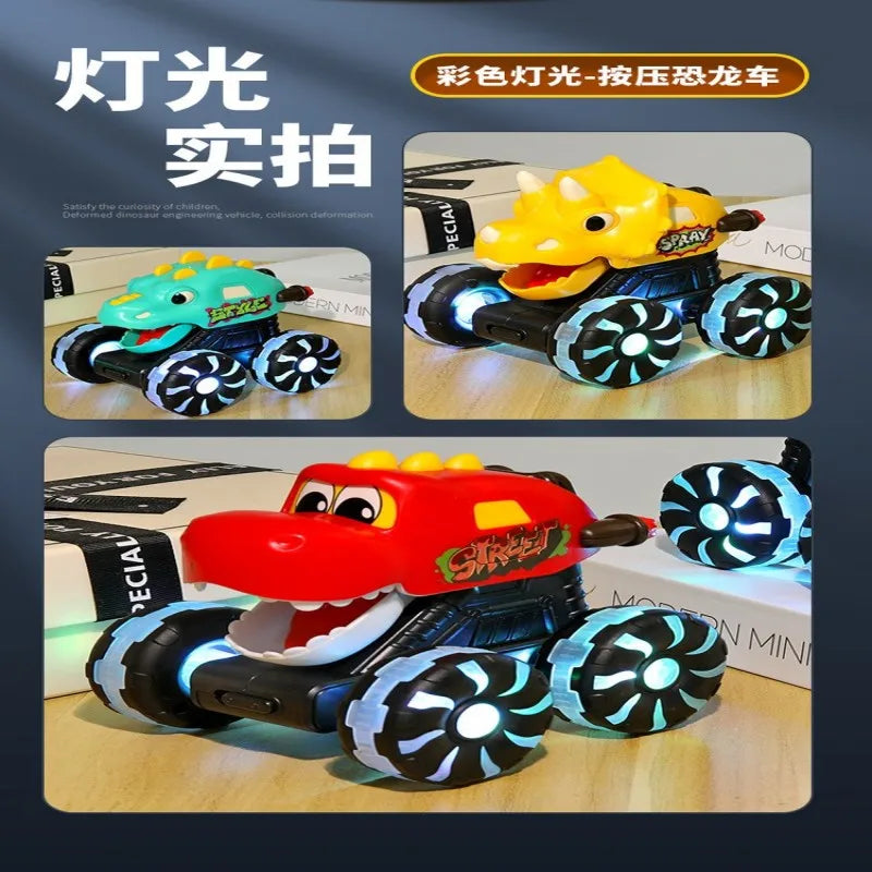 Children Press Inertial Lights Dinosaur Cars Toys Monster Cars Glow Inertial Sliding Holiday Gifts