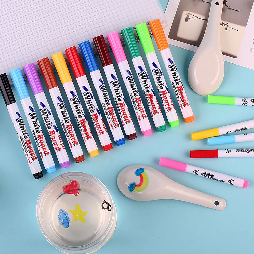 8/12Colors Magical Painting Floating Whiteboard Makers Pen Water Color Floating Pen Children's Early Education Toy Art Supplies