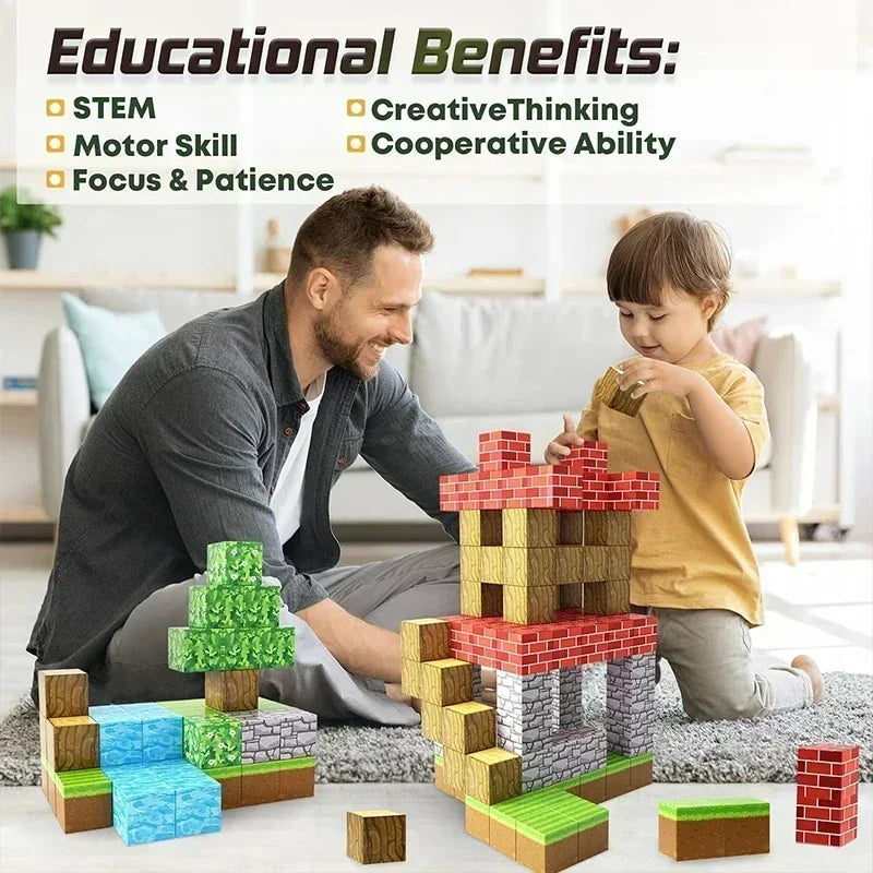 Magnetic Building Blocks Montessori STEM Educational Sensory Toys for Mine World Kids Boys Girls Ages 3+ DIY Magnet Cube Gift