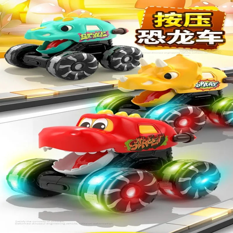Children Press Inertial Lights Dinosaur Cars Toys Monster Cars Glow Inertial Sliding Holiday Gifts