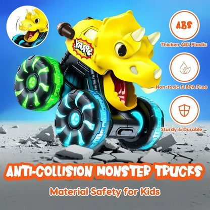 Children Press Inertial Lights Dinosaur Cars Toys Monster Cars Glow Inertial Sliding Holiday Gifts
